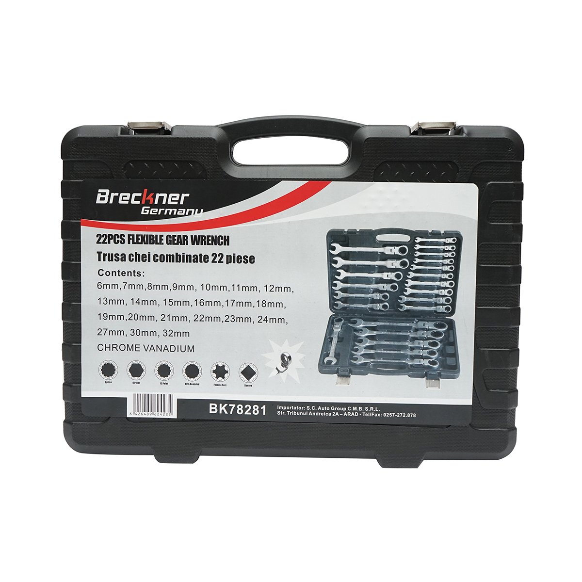 Set 22 chei combinate cu clichet articulate CrV 6-32mm Breckner Germany
